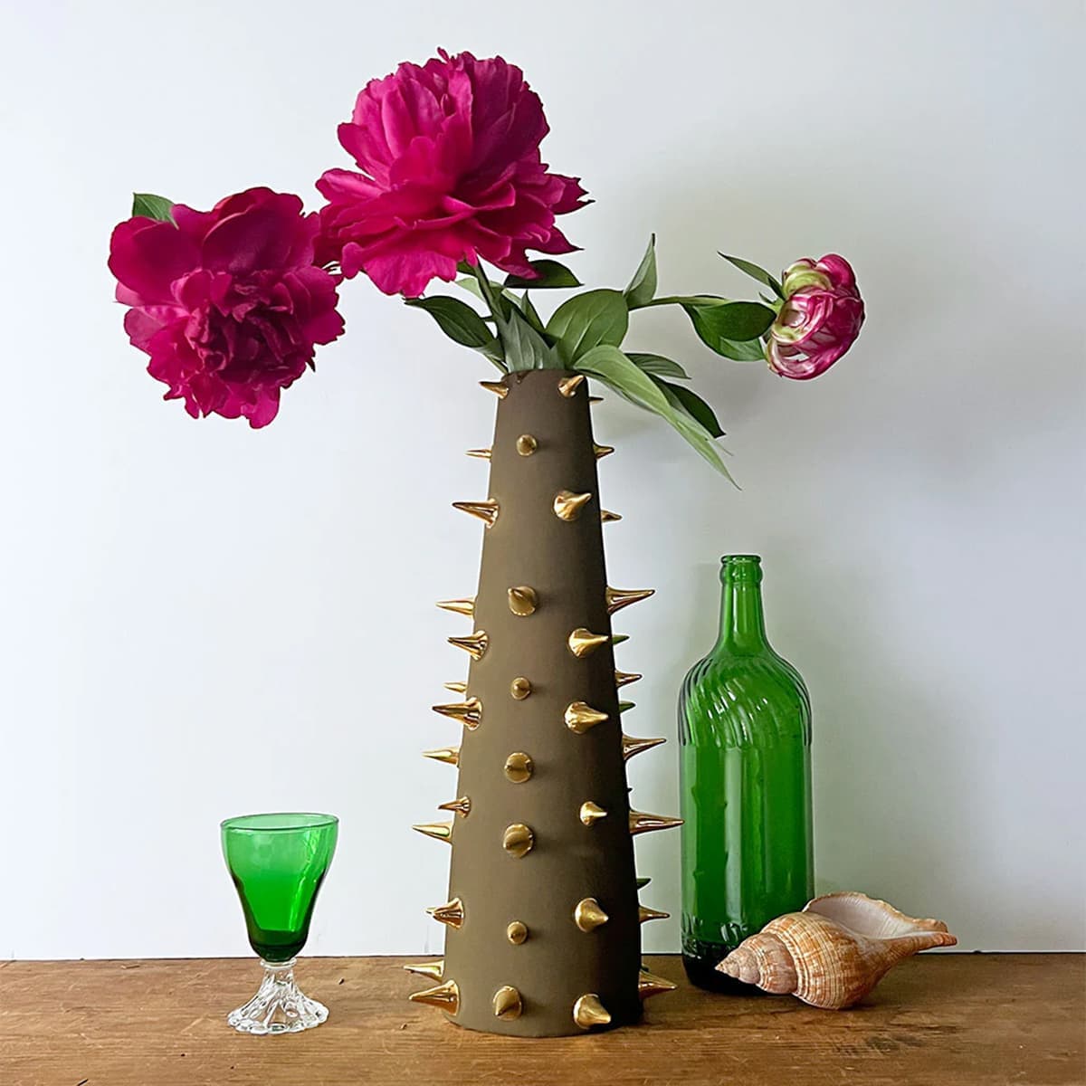 Waylande Gregory Tall Cone Thorn Vase Matte Brown