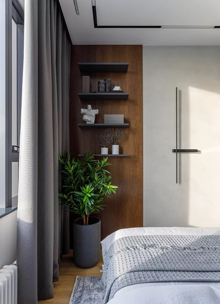 Уютный интерьер квартиры с акцентной стеной в ванной комнате — проект Brimmer Design Buro