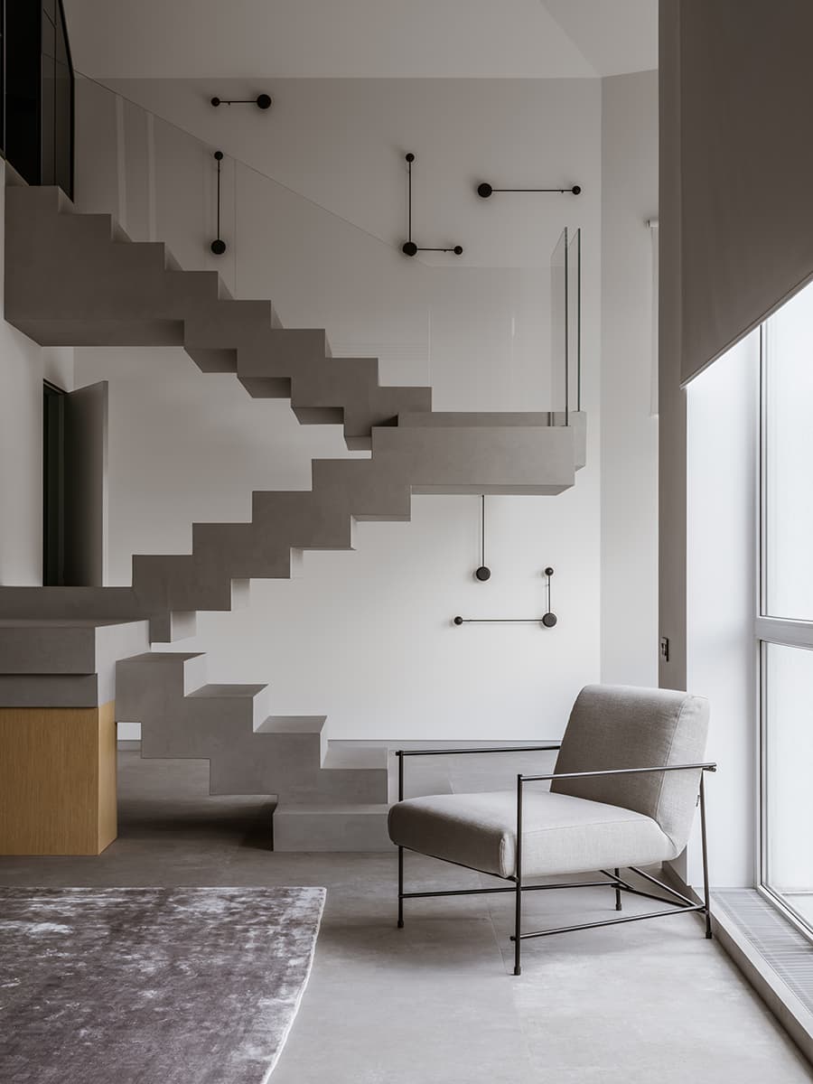 Модернистский интерьер квартиры с винтажными деталями — проект Architectural Studio RE