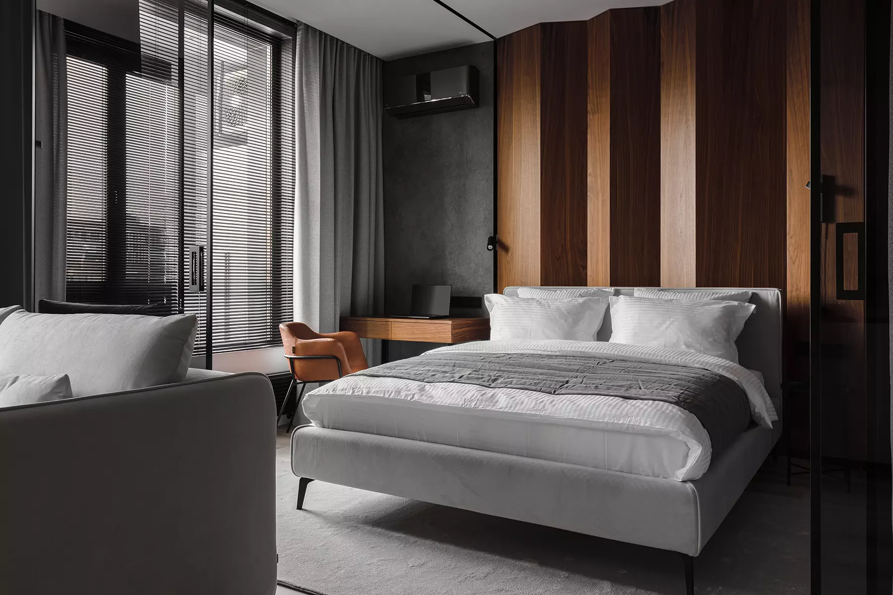 Природные фактуры в интерьере небольшой квартиры под сдачу в аренду — проект Михаила Иванцова