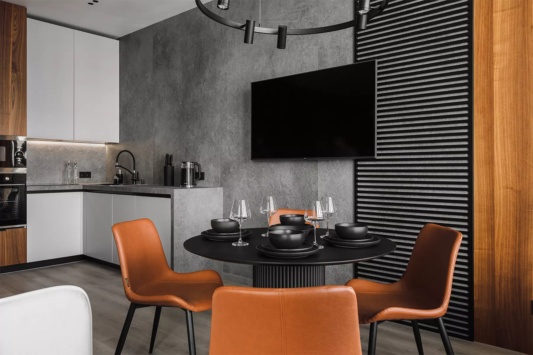 Природные фактуры в интерьере небольшой квартиры под сдачу в аренду — проект Михаила Иванцова