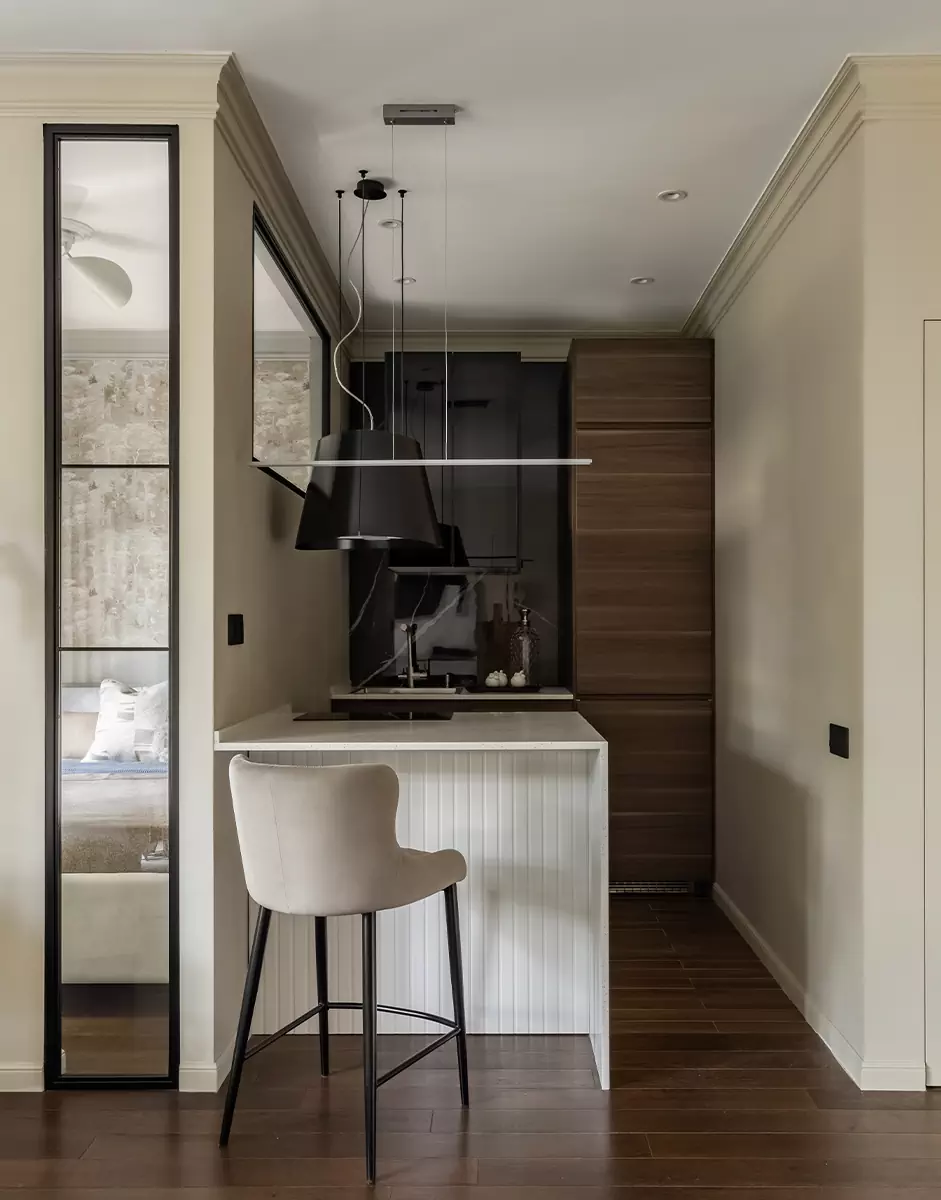 Лаконичный интерьер небольших апартаментов под сдачу в аренду — проект Альбины Кречетовой