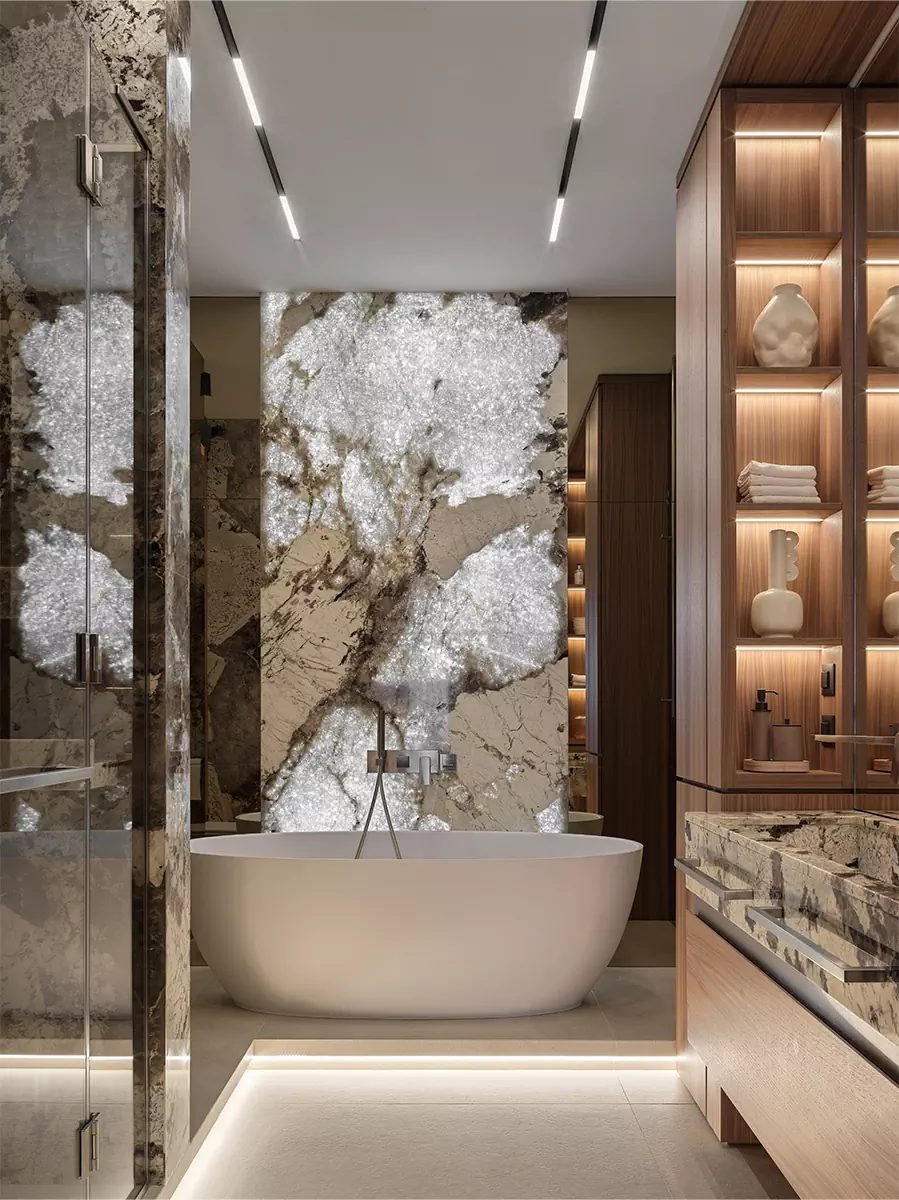 Гибкие формы и природные материалы в интерьере квартиры на Софийской набережной — проект студии Rubleva Design & Architecture