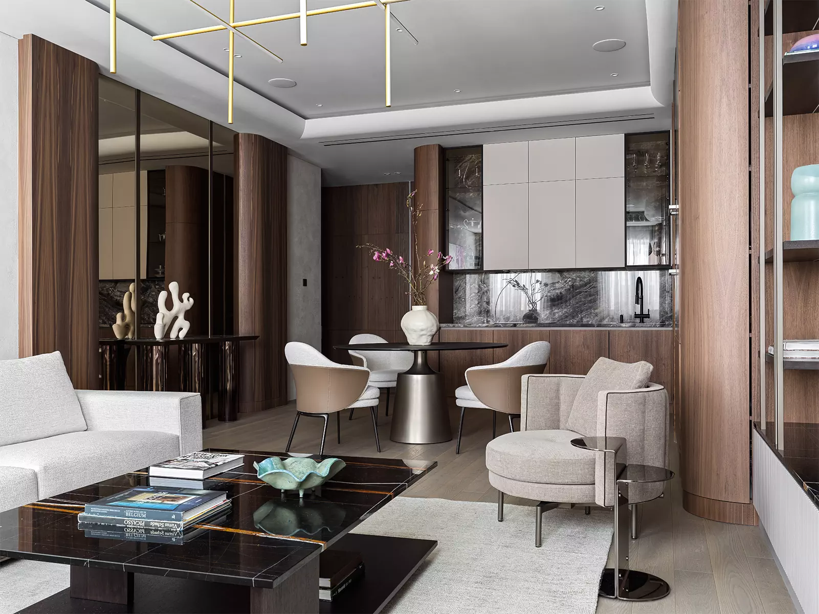 Гибкие формы и природные материалы в интерьере квартиры на Софийской набережной — проект студии Rubleva Design & Architecture