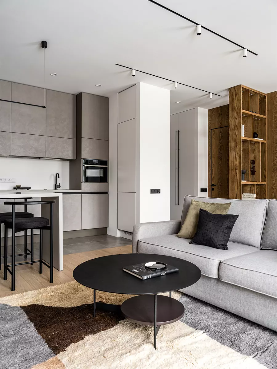 Динамичные решения в спокойном интерьере квартиры для молодого человека — проект студии ANDdesign