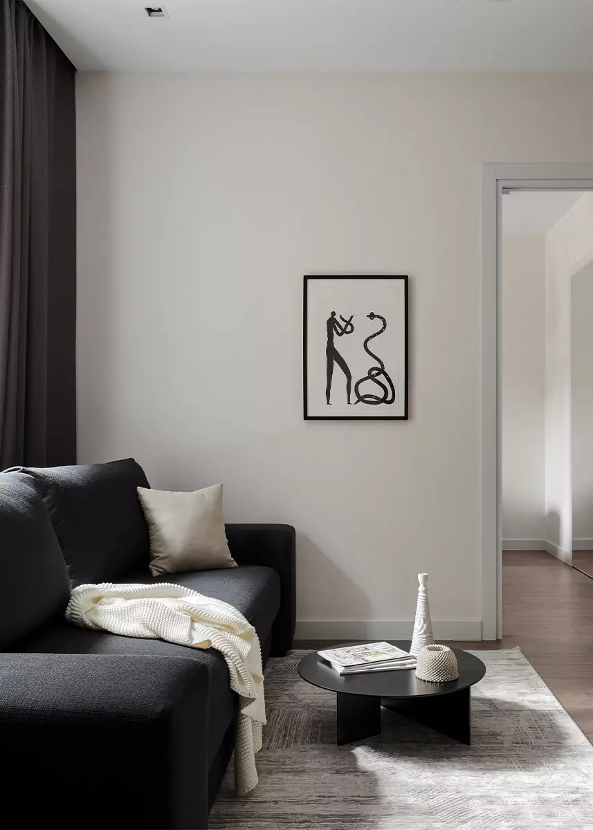 Проходная кухня и контрастные санузлы в интерьере квартиры для сдачи в аренду — проект Анастасии Павловской и Анастасии Курбатовой