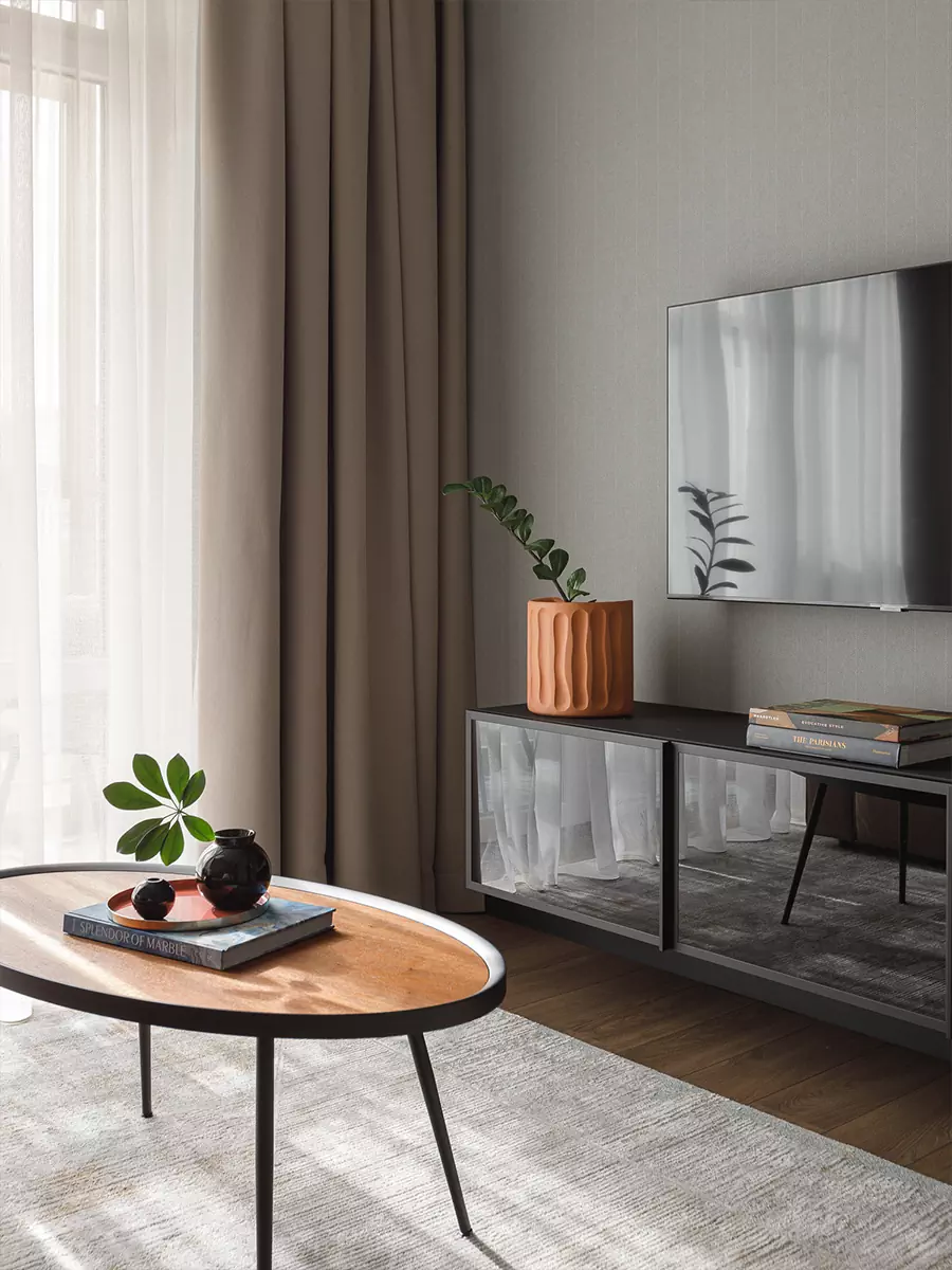 Натуральный камень и детали ручной работы в интерьере квартиры под сдачу в аренду — проект Евгении Николаевой