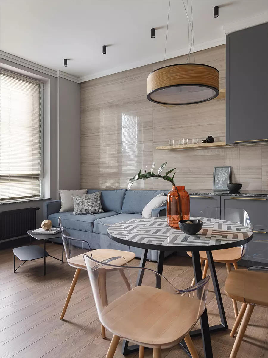 Натуральный камень и детали ручной работы в интерьере квартиры под сдачу в аренду — проект Евгении Николаевой