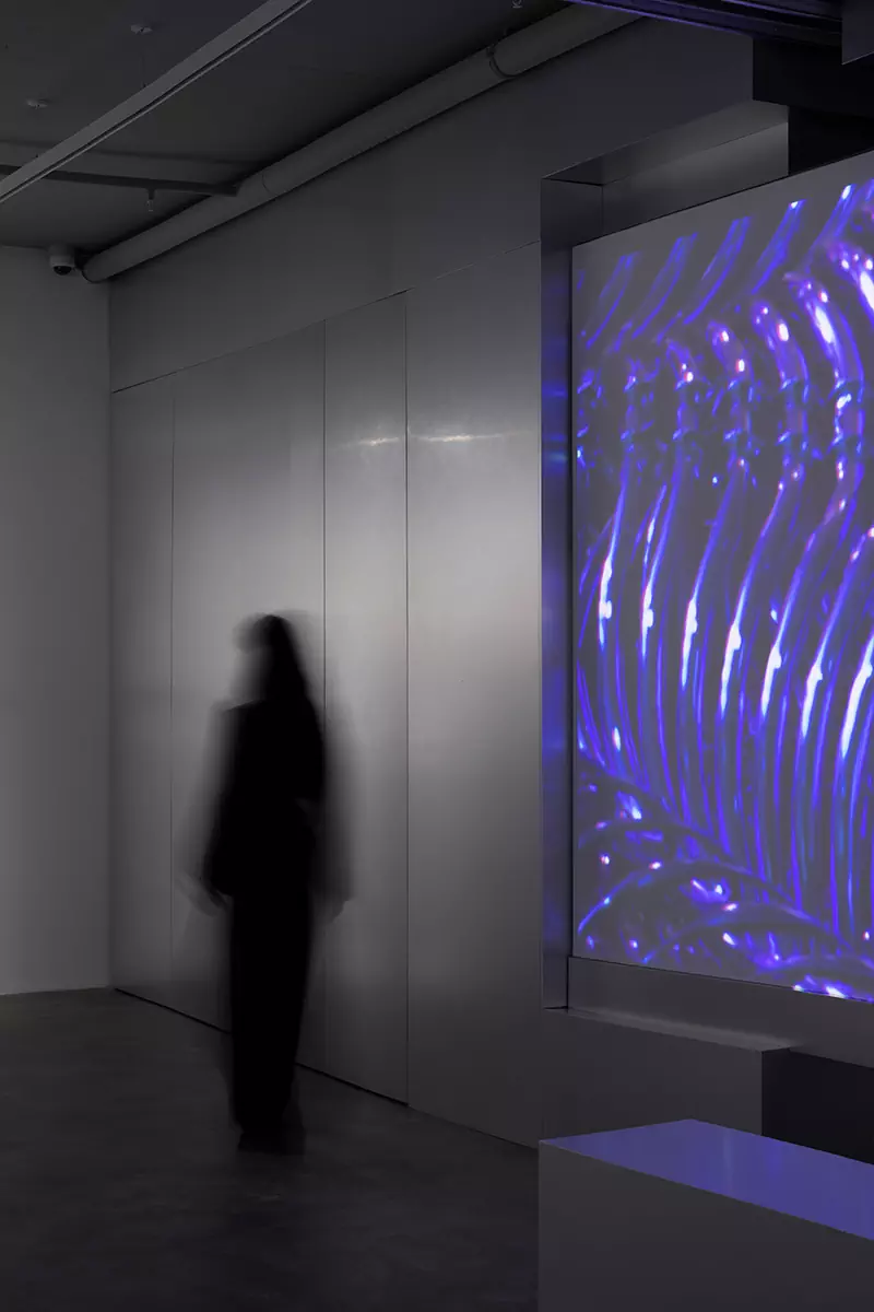 Динамичная подсветка и стальные стены в интерьере галереи фиджитал-искусства — проект студии Poisk Bureau