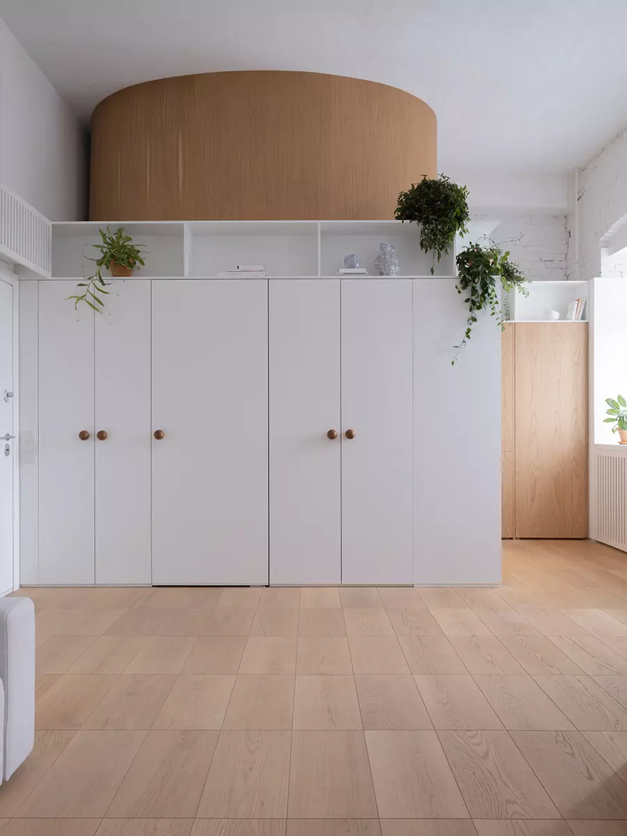 Скульптурный объем ванной комнаты в аскетичном интерьере исторической квартиры — проект бюро .dpt