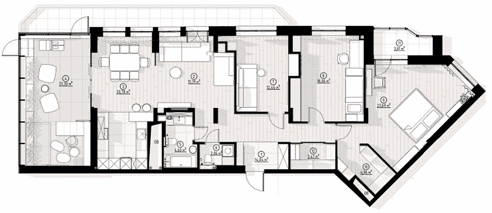Стильный монохром и акценты из искусственного камня в интерьере квартиры с зимним садом — проект Анны Шаповаловой
