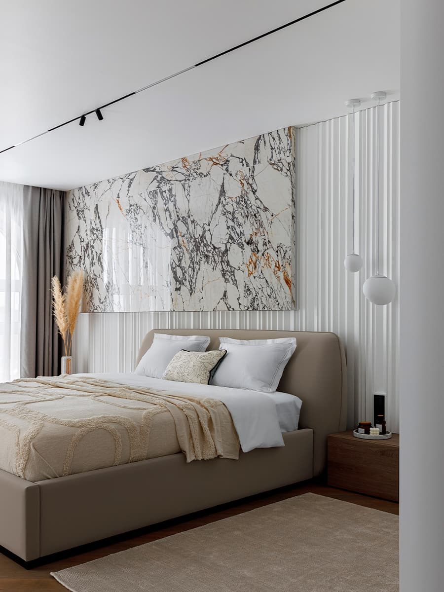 Стильный монохром и акценты из искусственного камня в интерьере квартиры с зимним садом — проект Анны Шаповаловой