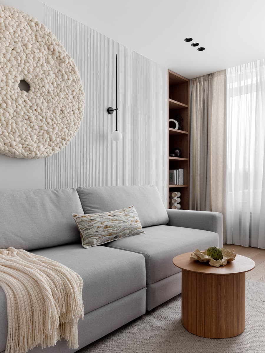 Стильный монохром и акценты из искусственного камня в интерьере квартиры с зимним садом — проект Анны Шаповаловой