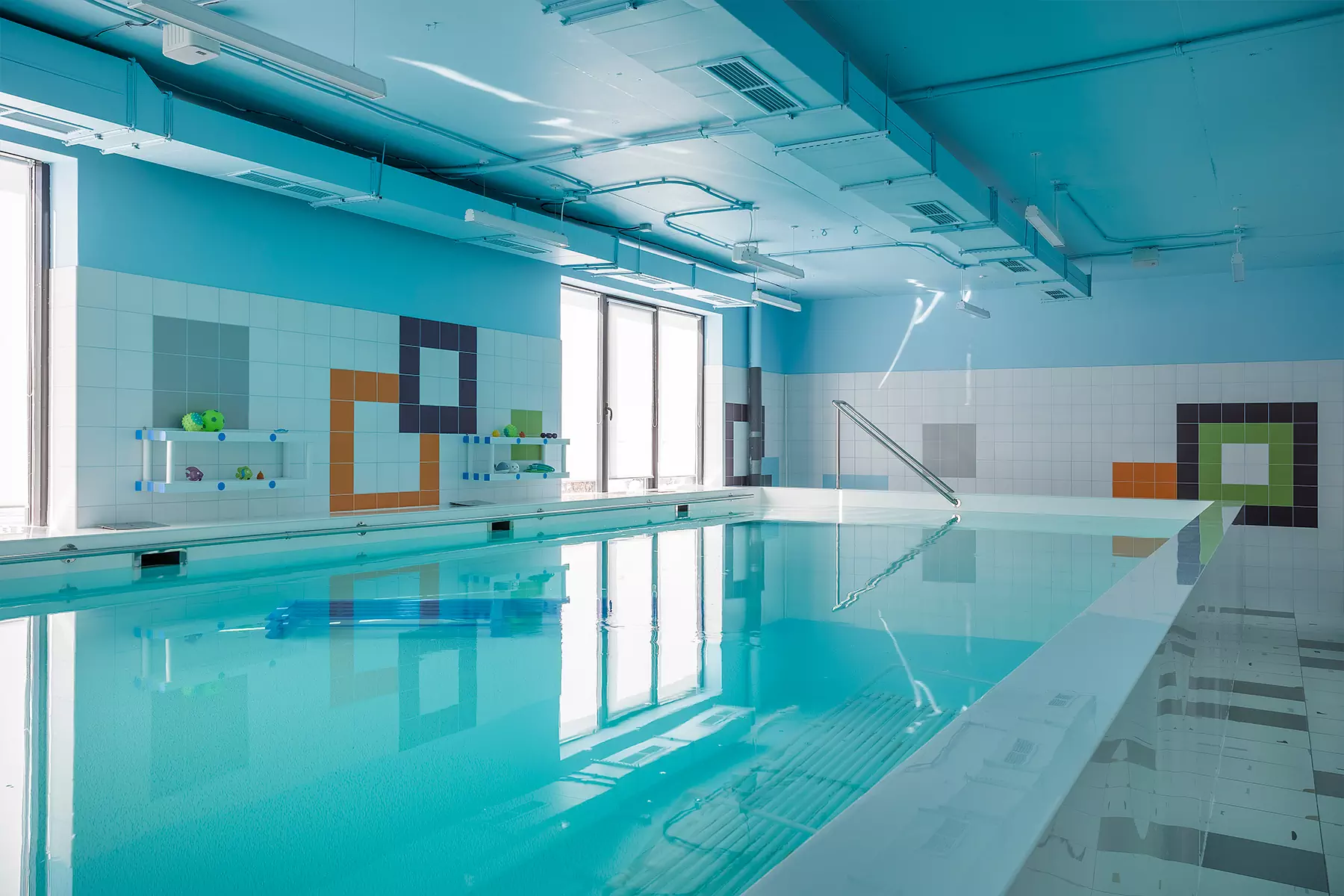 Морская тематика в интерьере инклюзивного детского бассейна с яркими деталями — проект студии LR Design Atelier