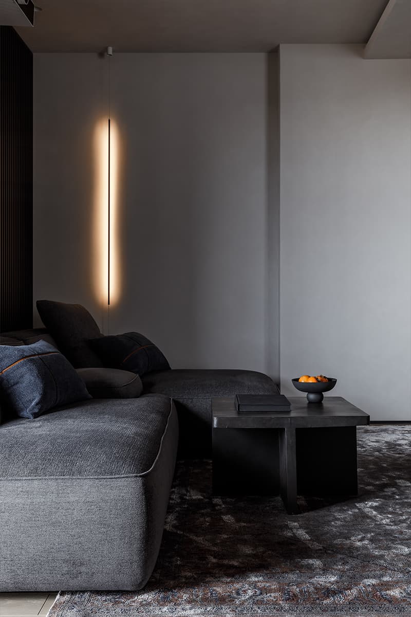 Строгие перегородки и шпонированные панели в интерьере квартиры для молодого человека — проект Ольги Омельченко