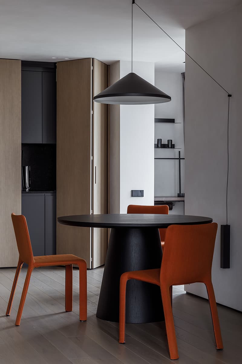 Строгие перегородки и шпонированные панели в интерьере квартиры для молодого человека — проект Ольги Омельченко