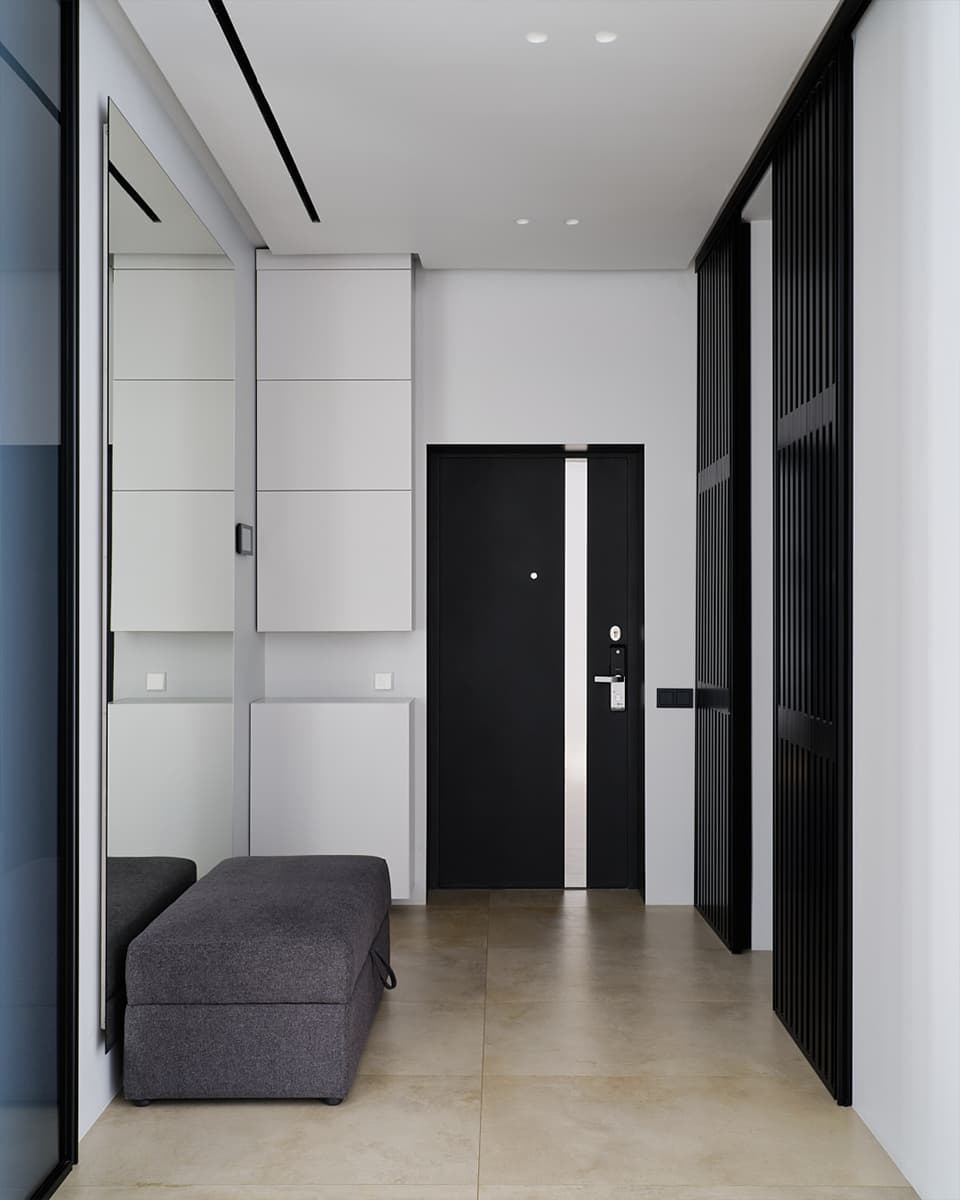 Обволакивающие темные поверхности в уютном интерьере семейной квартиры с тремя спальнями — проект LATIF BUREAU