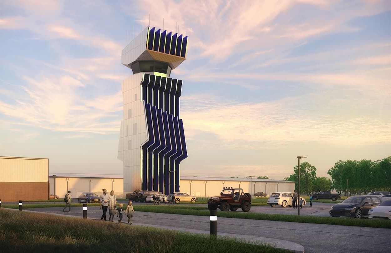 Marlon Blackwell Architects предложили дизайн новой диспетчерской вышки в Колумбусе Marlon Blackwell Architects предложили дизайн новой диспетчерской вышки в Колумбусе