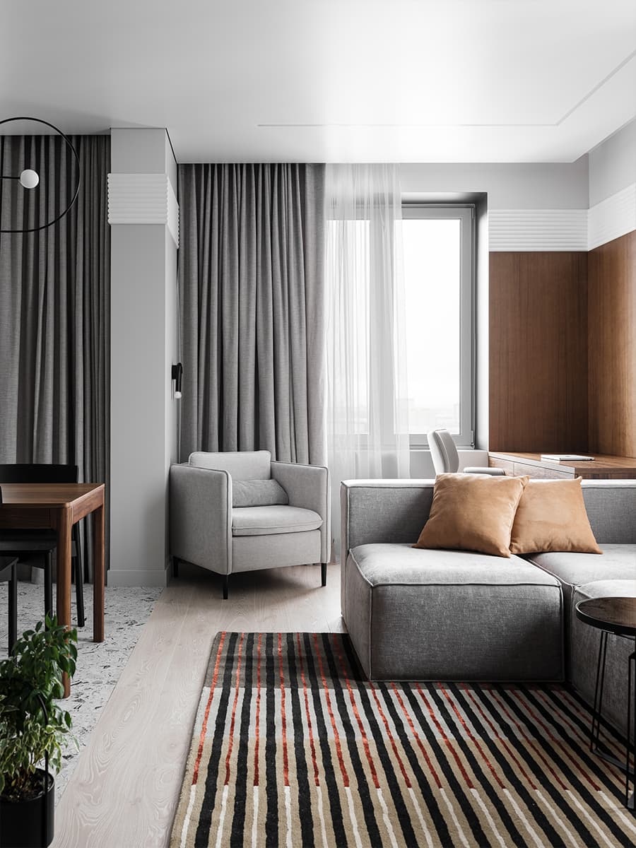 Интерьер квартиры с собственной музыкальной студией для молодого бизнесмена — проект Алины Пужак