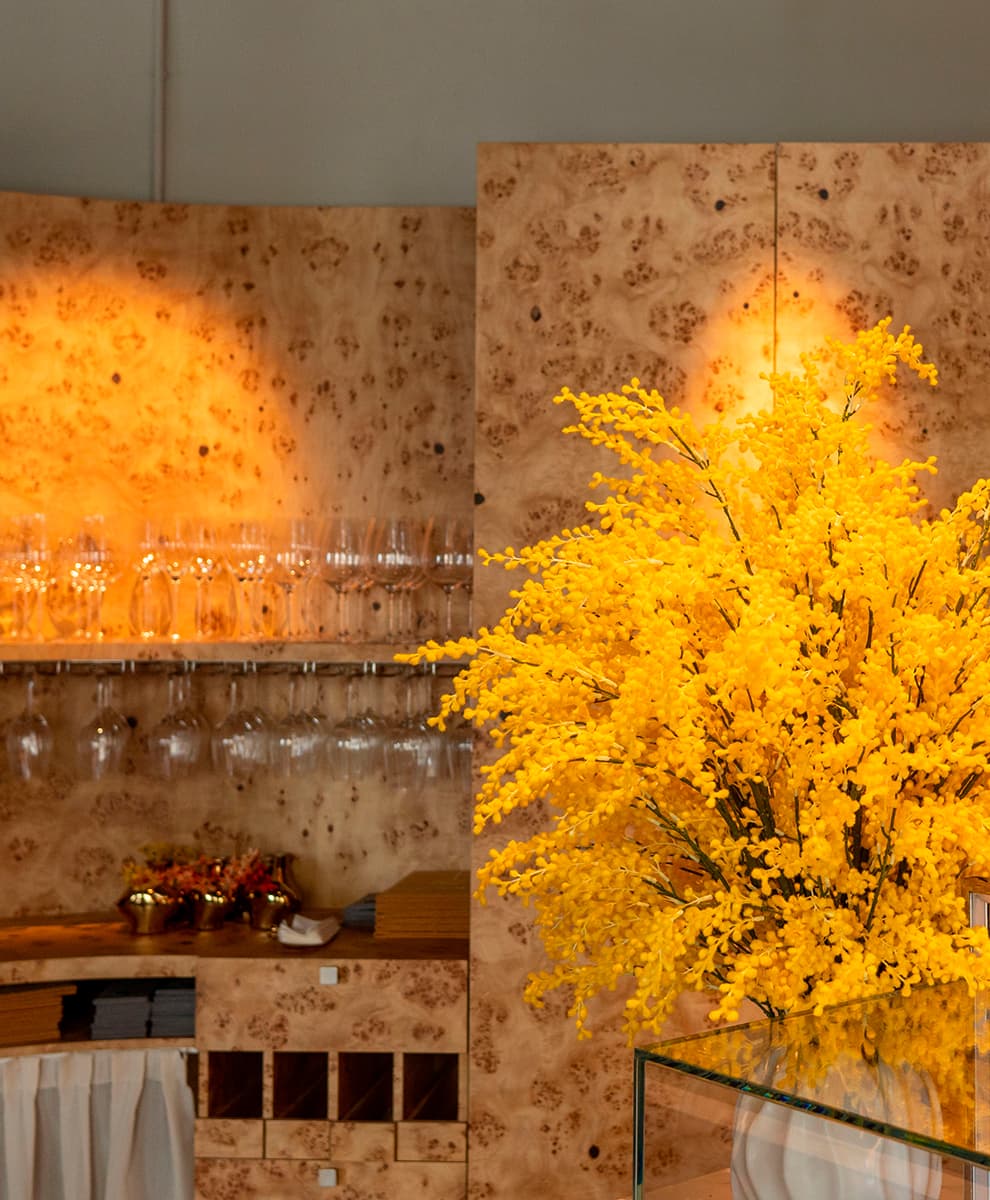 Небанальные растительные мотивы и солнечные акценты в интерьере бистро — проект Юлии Ионовой