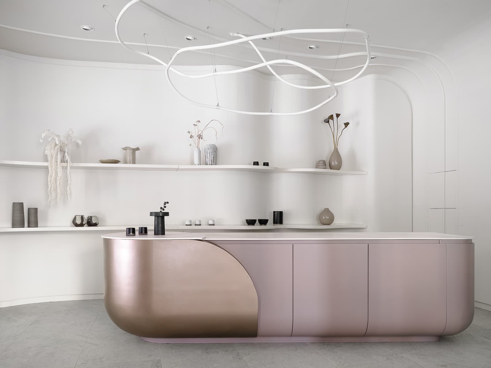 Сила трех стихий в интерьере современного салона цветов — проект студии дизайна PROJECTLINE.INTERIORS