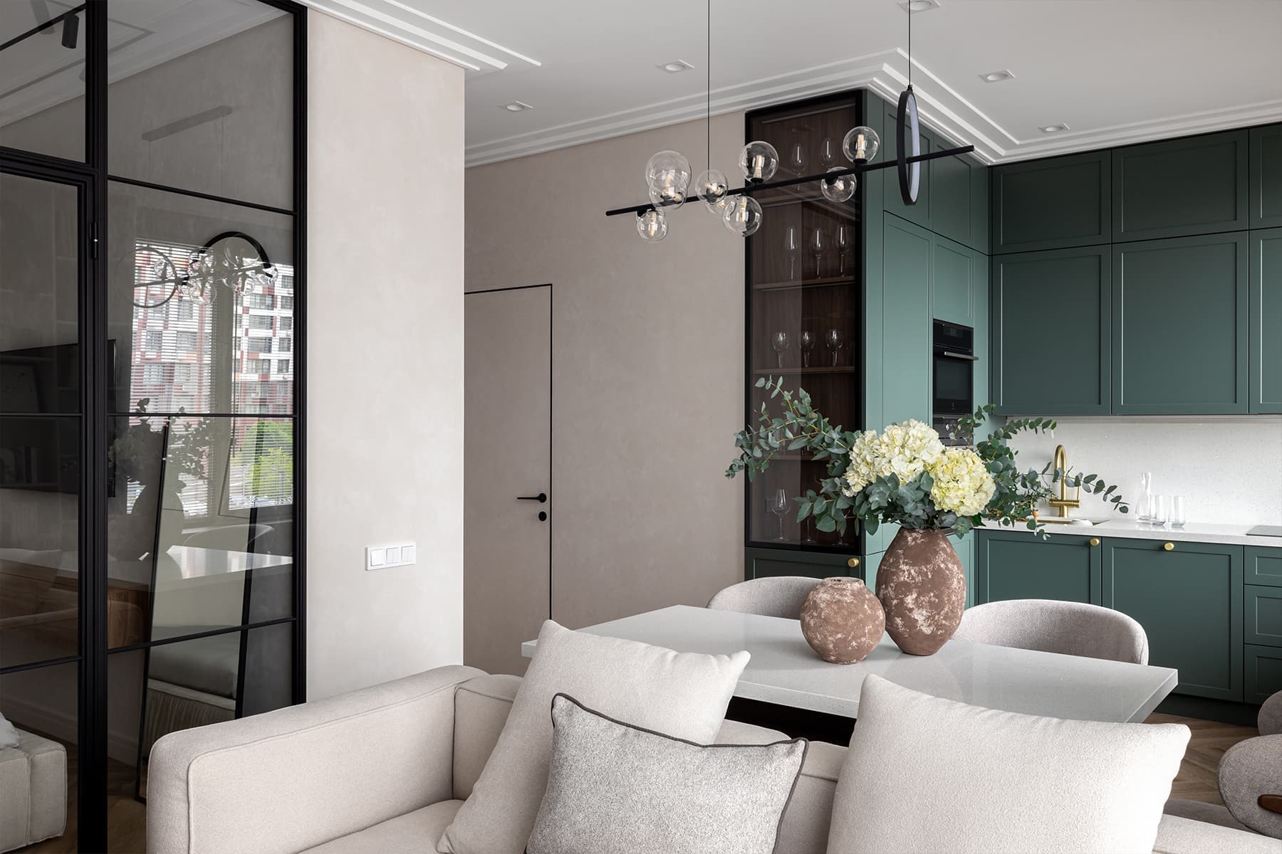 Красочная испанская плитка и морская палитра в интерьере апартаментов с видом на Москву-реку – проект студии SloyArch