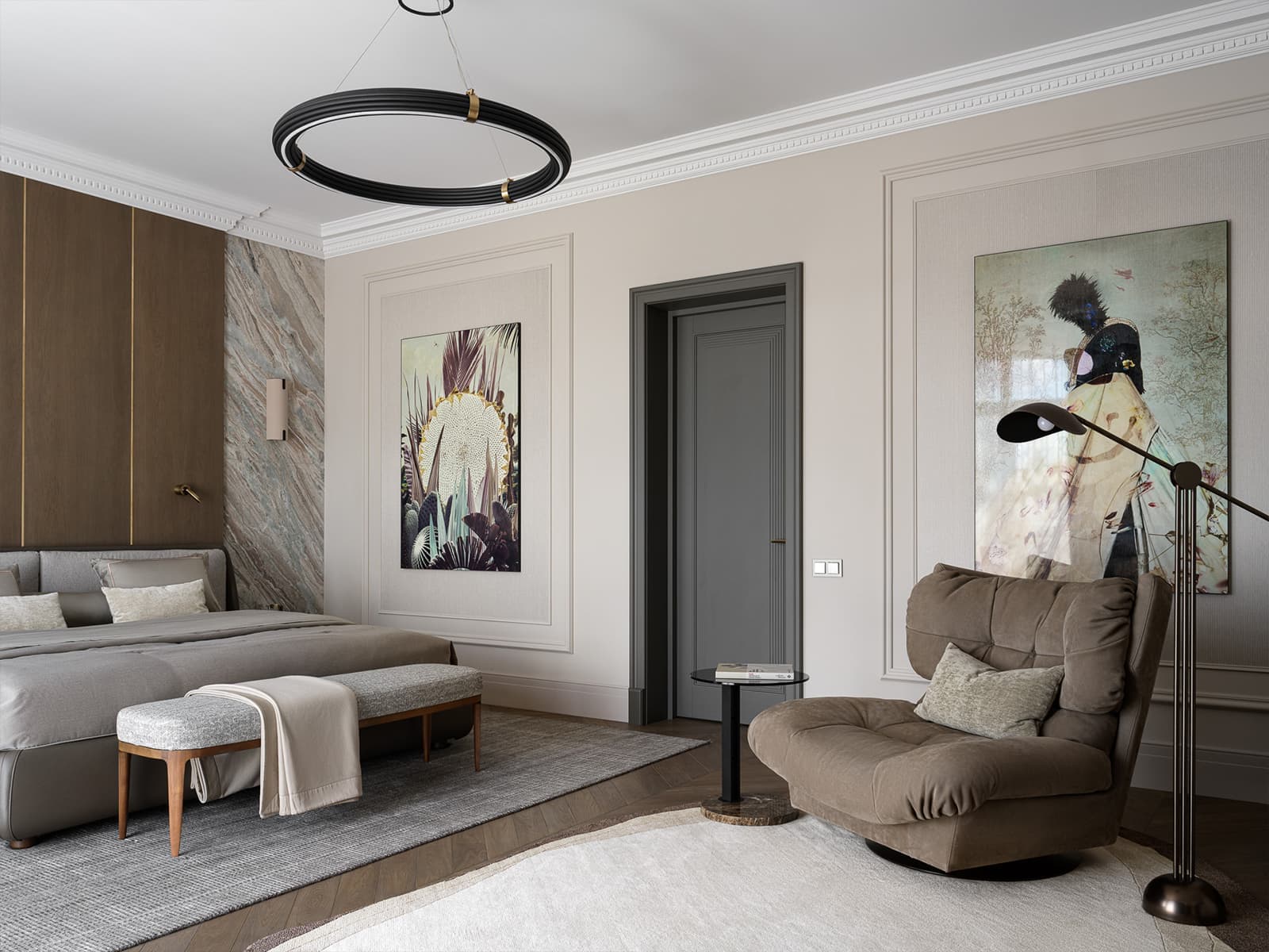 Эмоциональное искусство и обилие мрамора в интерьере респектабельного загородного дома — проект Ирины Марковской