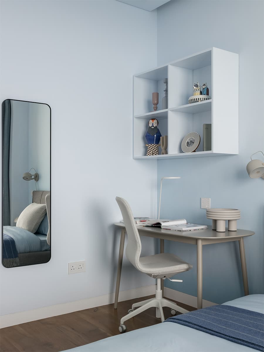 Акцентная стена из рыжей древесины в интерьере квартиры с морским настроением — проект Юлии Очкал и Натальи Ленивцевой