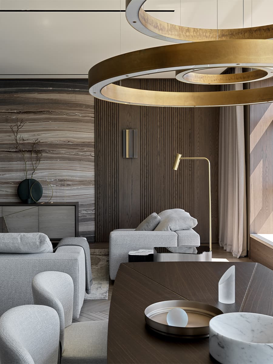 Элегантная геометрия, латунь и итальянская мебель в интерьере квартиры на Пресне — проект Studio 25