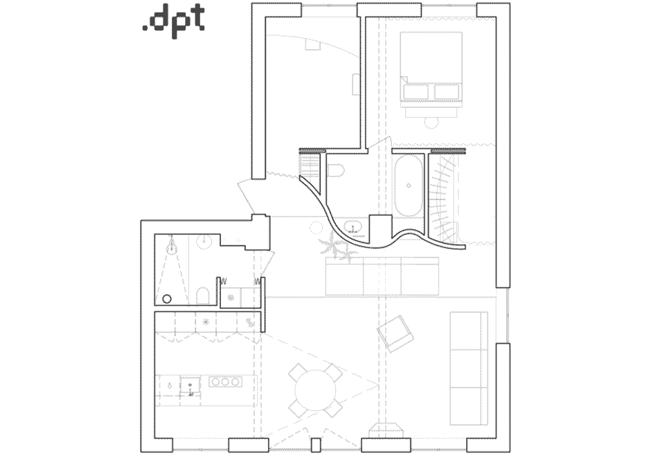 Небесно-голубой мрамор, винтаж и строгая сталь в интерьере квартиры для творческой девушки — проект бюро .dpt
