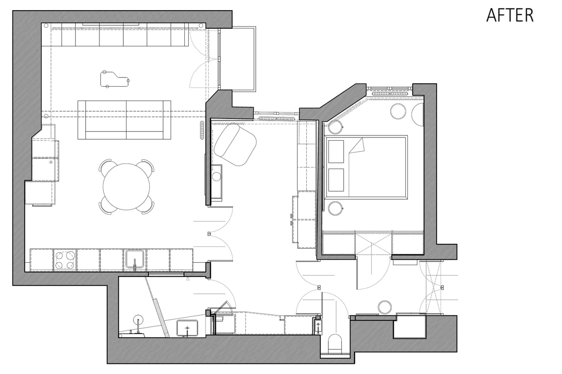 Пурпурный стол, разноцветный мрамор и округлые формы в интерьере исторической квартиры — проект бюро NOWW Studio