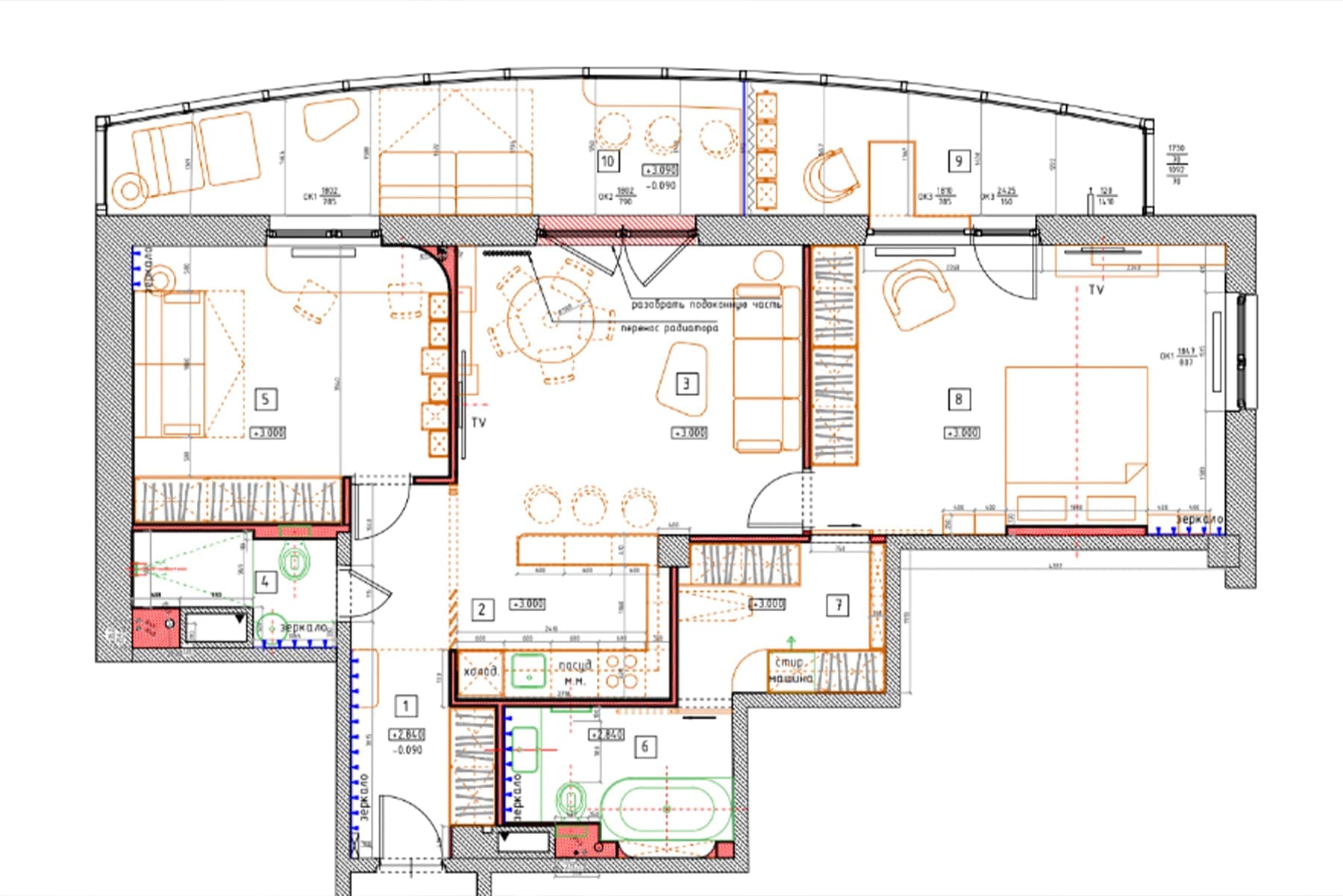 Наполненный цветом и теплыми фактурами интерьер квартиры с кабинетом на лоджии — проект Полины Коптевой