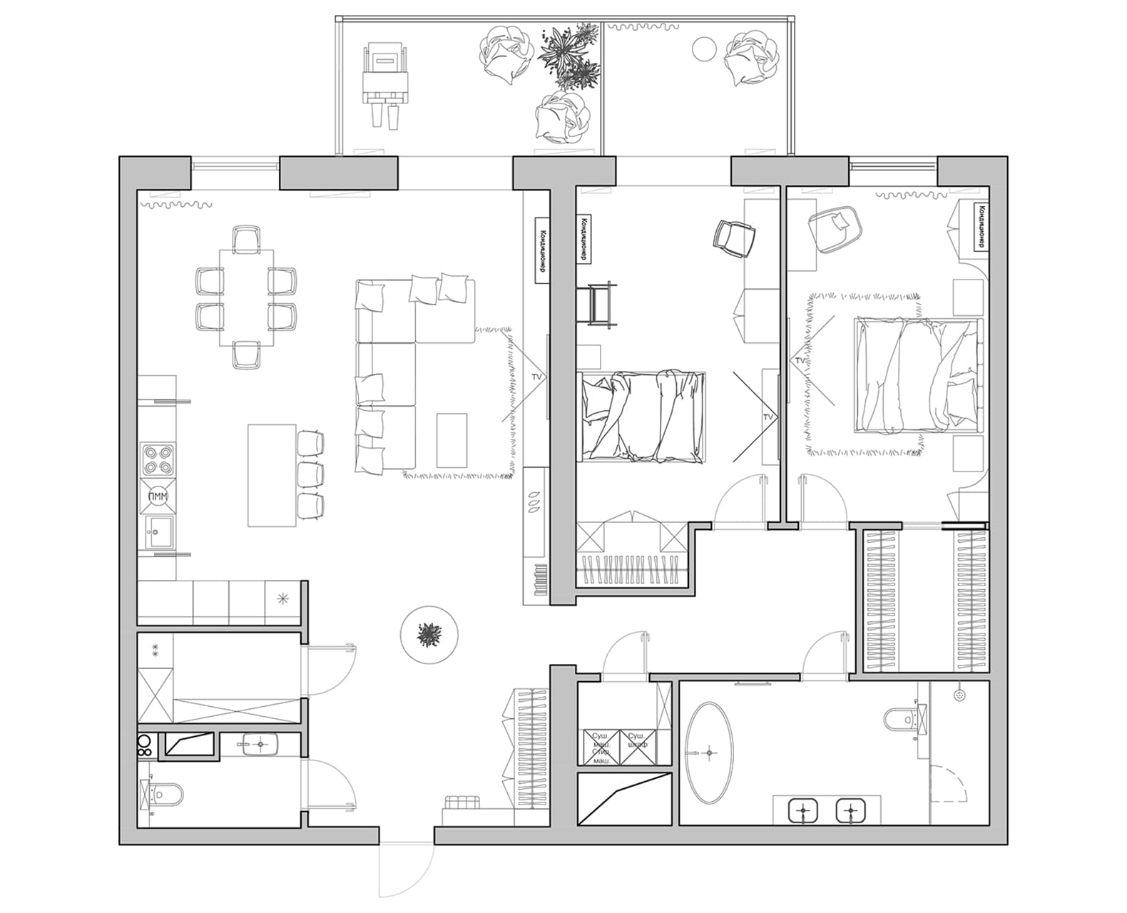 Цветные порталы, керамогранит и уютная лоджия в интерьере семейной квартиры в Воронеже — проект Екатерины Мищенко