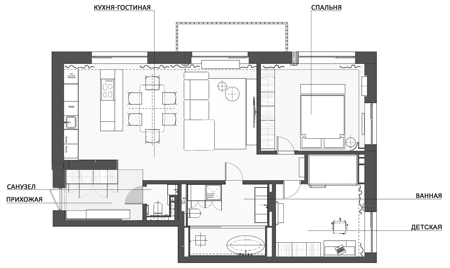 Цветные порталы, керамогранит и уютная лоджия в интерьере семейной квартиры в Воронеже — проект Екатерины Мищенко