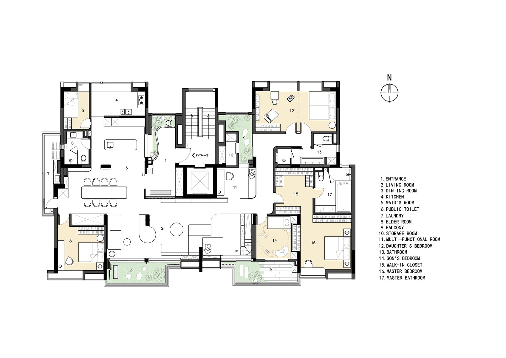 Живые растения, плавные формы и игровая зона в интерьере для семьи с тремя детьми — проект бюро c.dd
