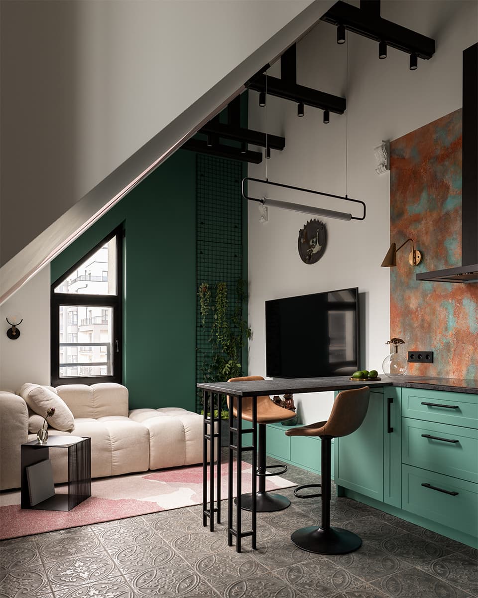 Нестандартные решения в интерьере квартиры со скошенным потолком — проект Анны Миклашевской