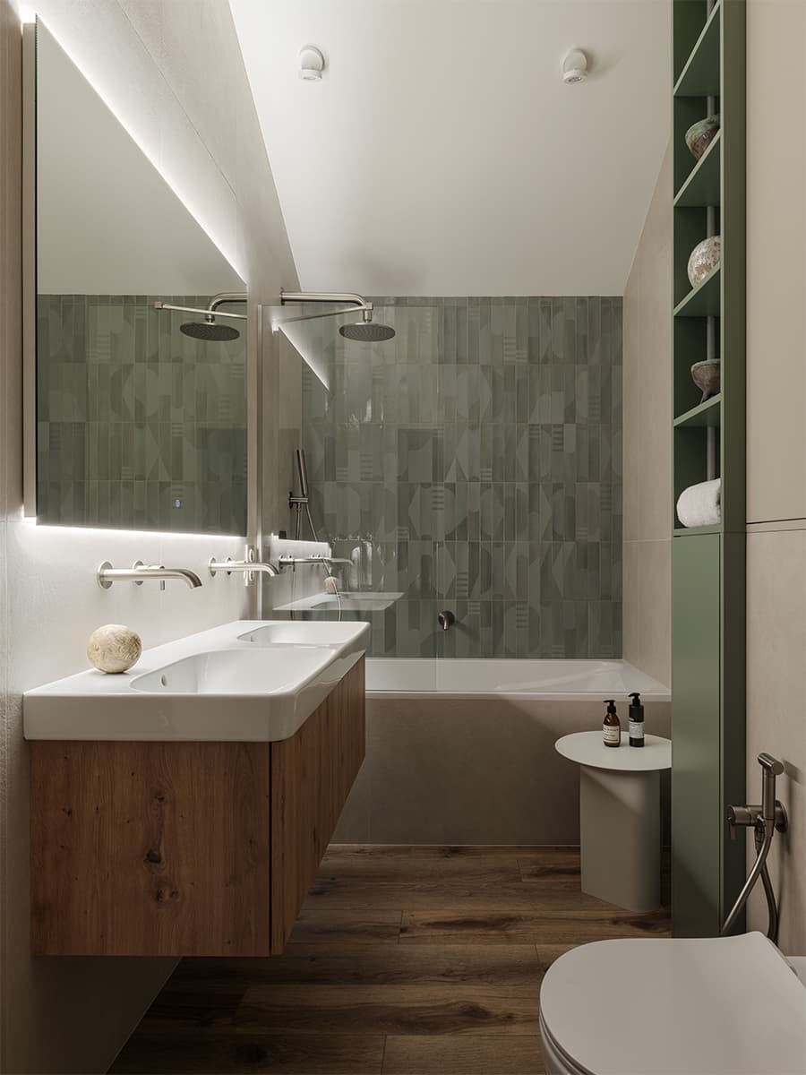 Кремовые оттенки и эффектный керамогранит в интерьере семейного коттеджа — проект студии DNK Design