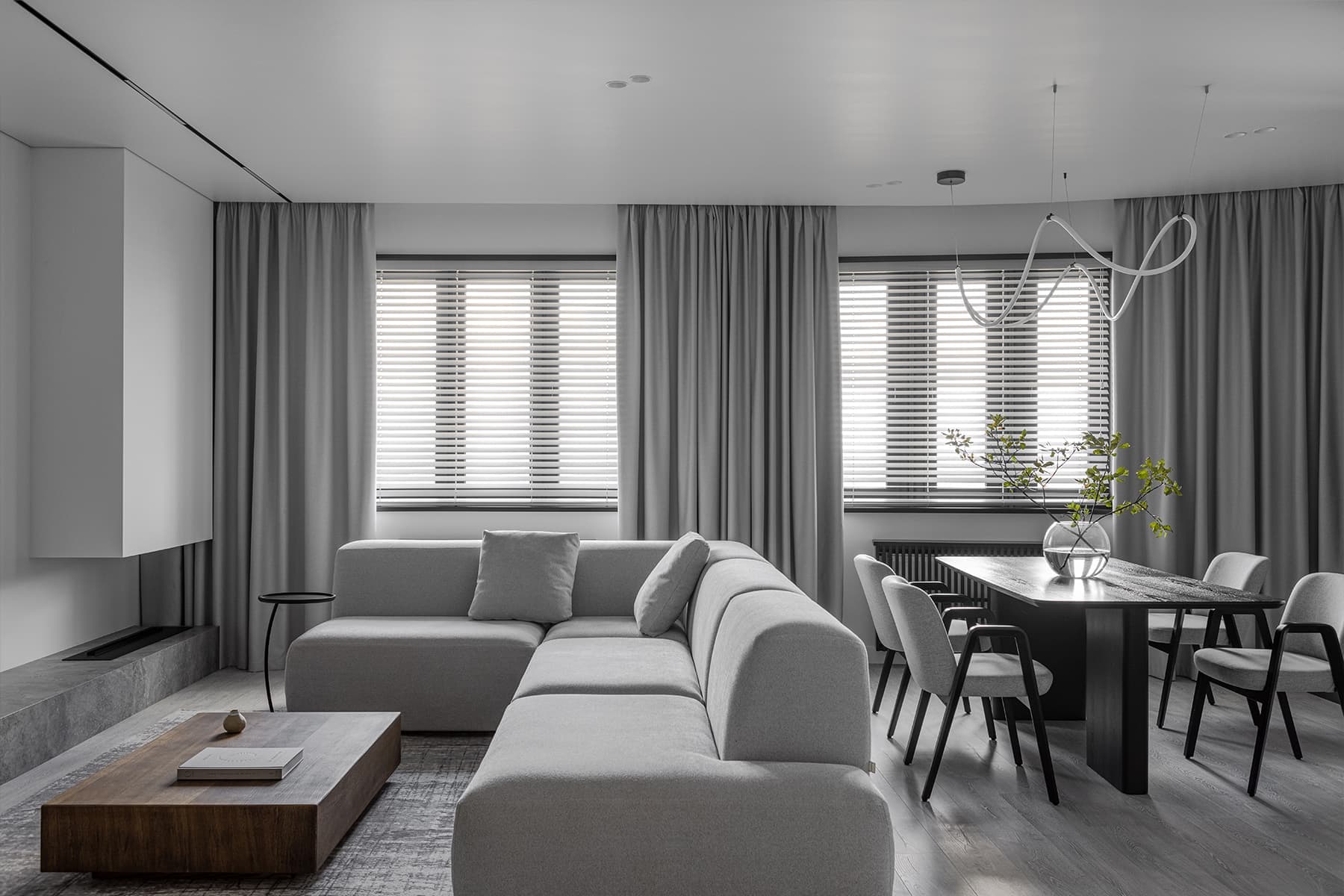 Монохромный интерьер минской квартиры без визуального шума — проект Анны Романчик