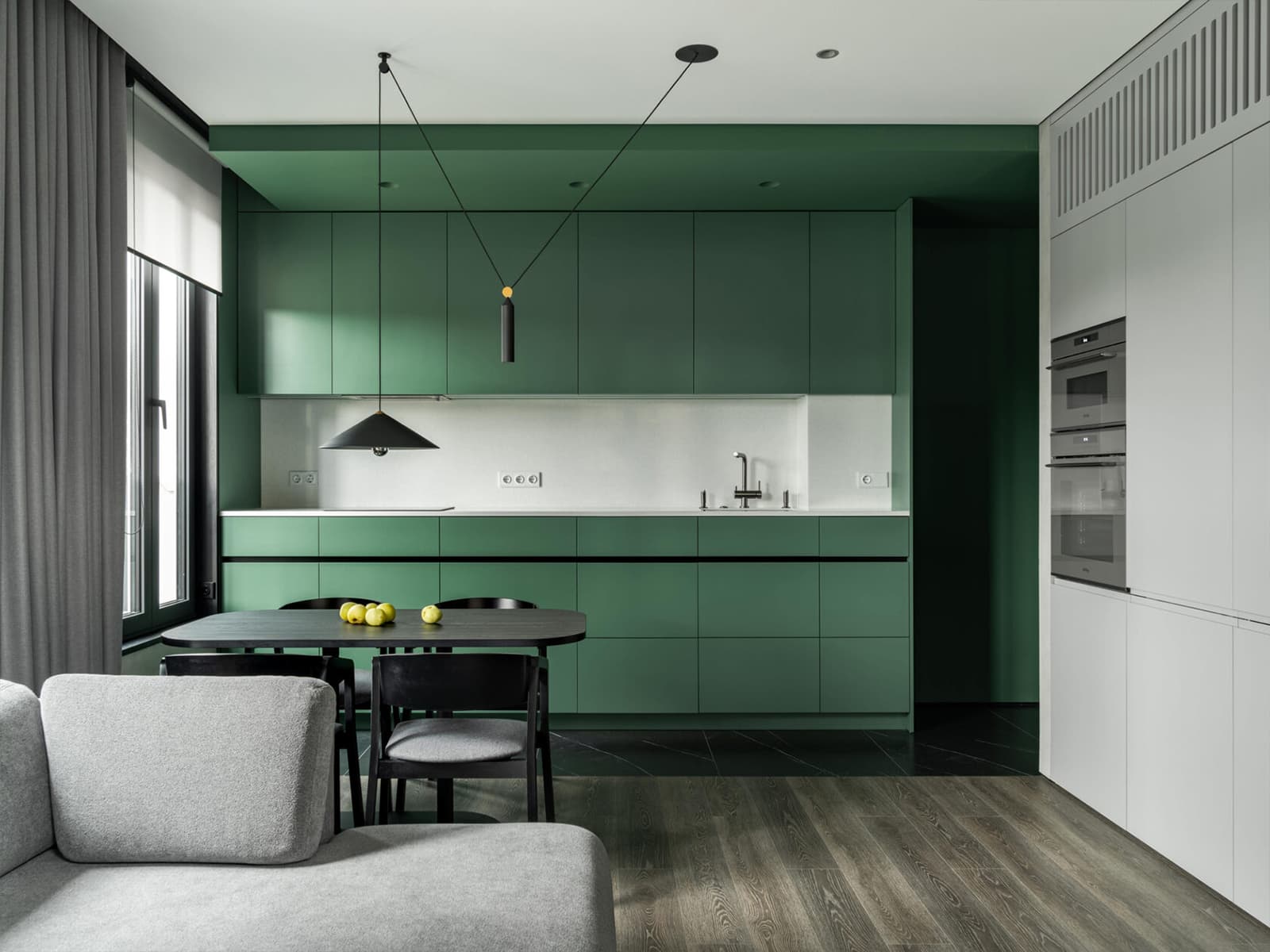 Серые и изумрудные оттенки в интерьере квартиры для пары — проект Артема Алексеева
