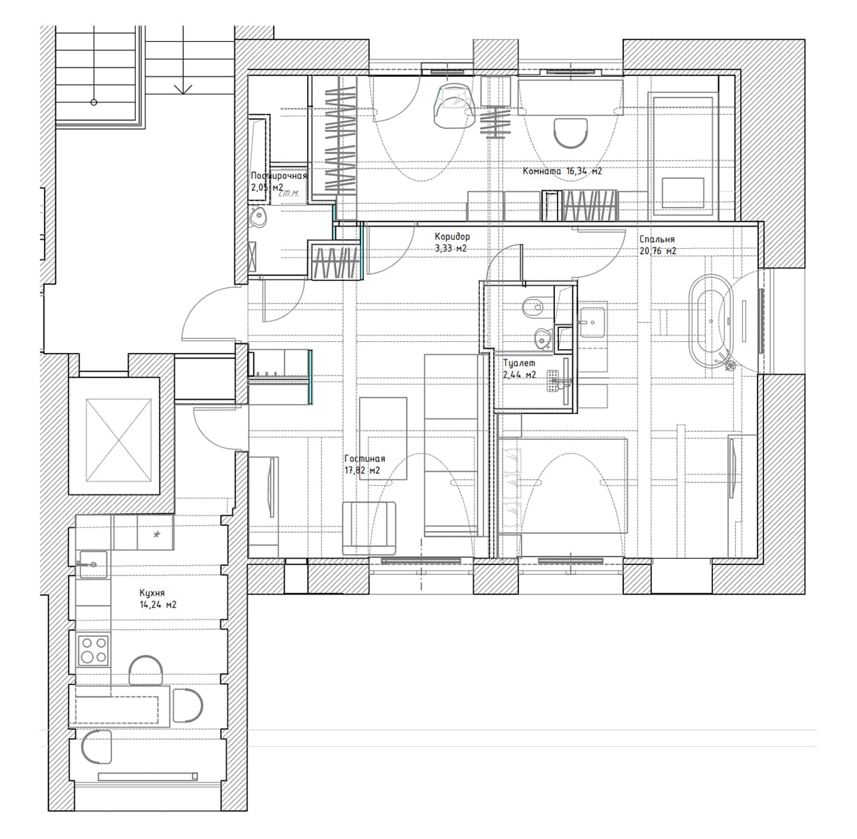 Арочный потолок и высокие окна в необычном интерьере квартиры — проект Дарьи Шатиловой