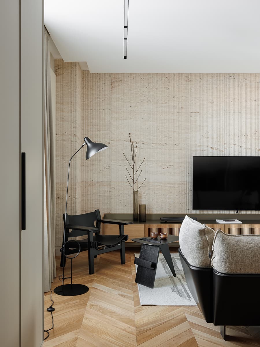 Бесшовные обои и итальянская мебель в светлом интерьере квартиры — проект Ольги Фокиной