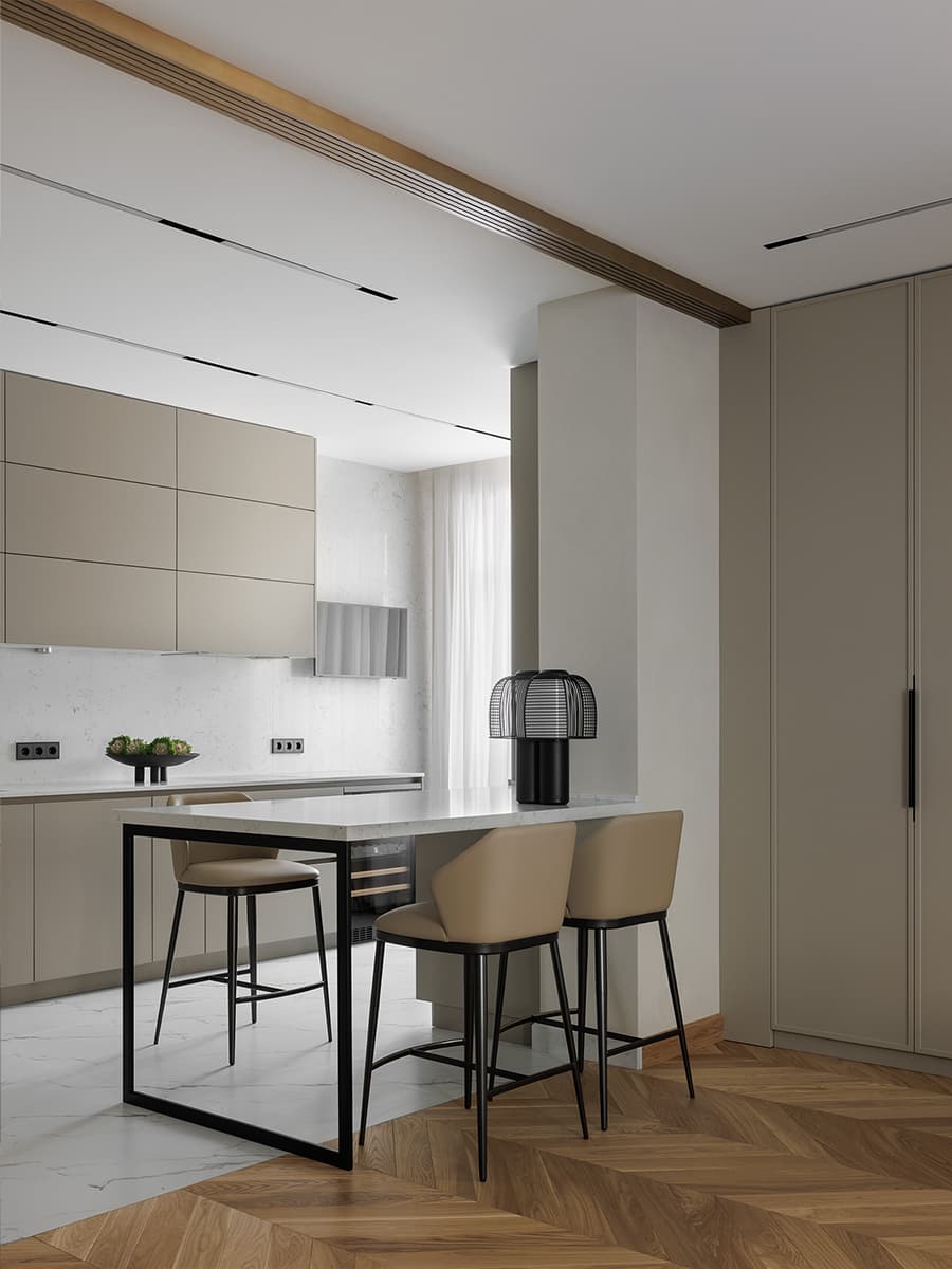 Бесшовные обои и итальянская мебель в светлом интерьере квартиры — проект Ольги Фокиной