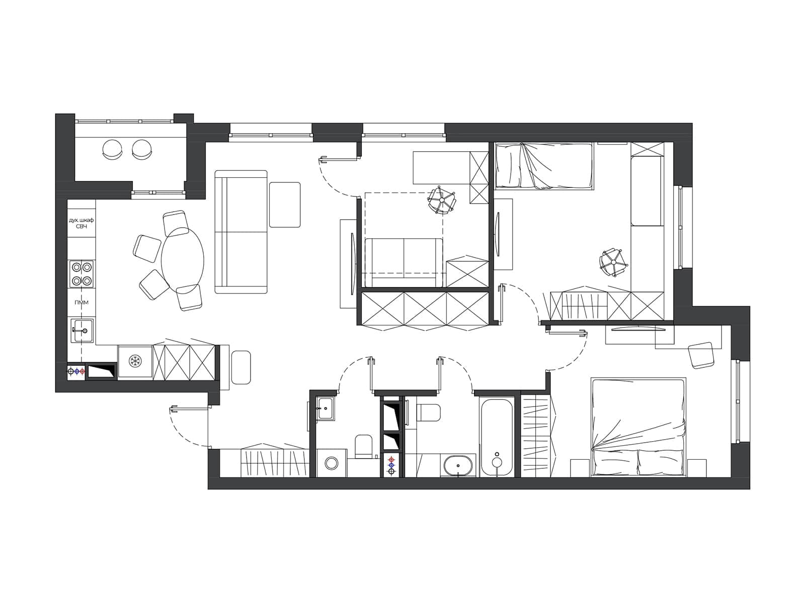 Теплая терракота и травянистые оттенки в интерьере для сотрудников киноиндустрии — проект бюро Archiline