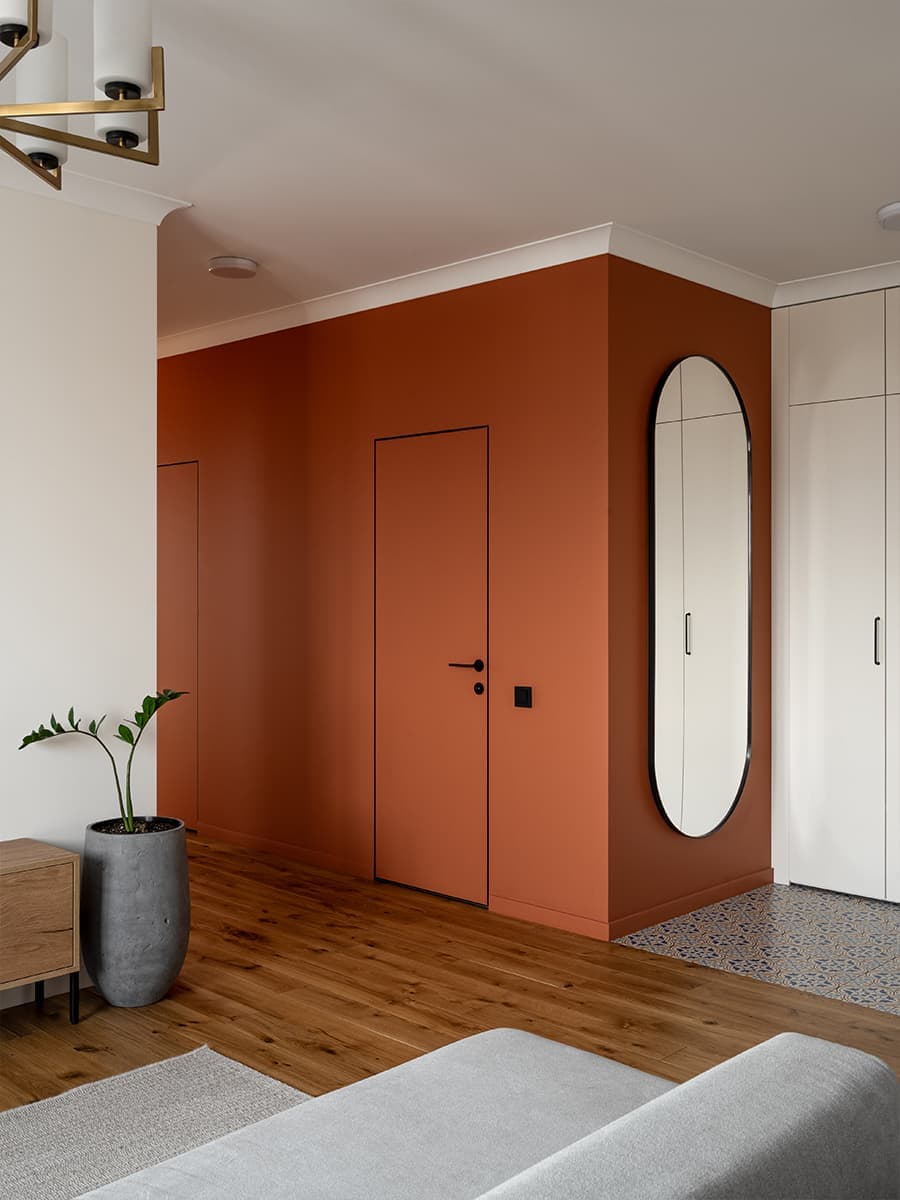 Теплая терракота и травянистые оттенки в интерьере для сотрудников киноиндустрии — проект бюро Archiline