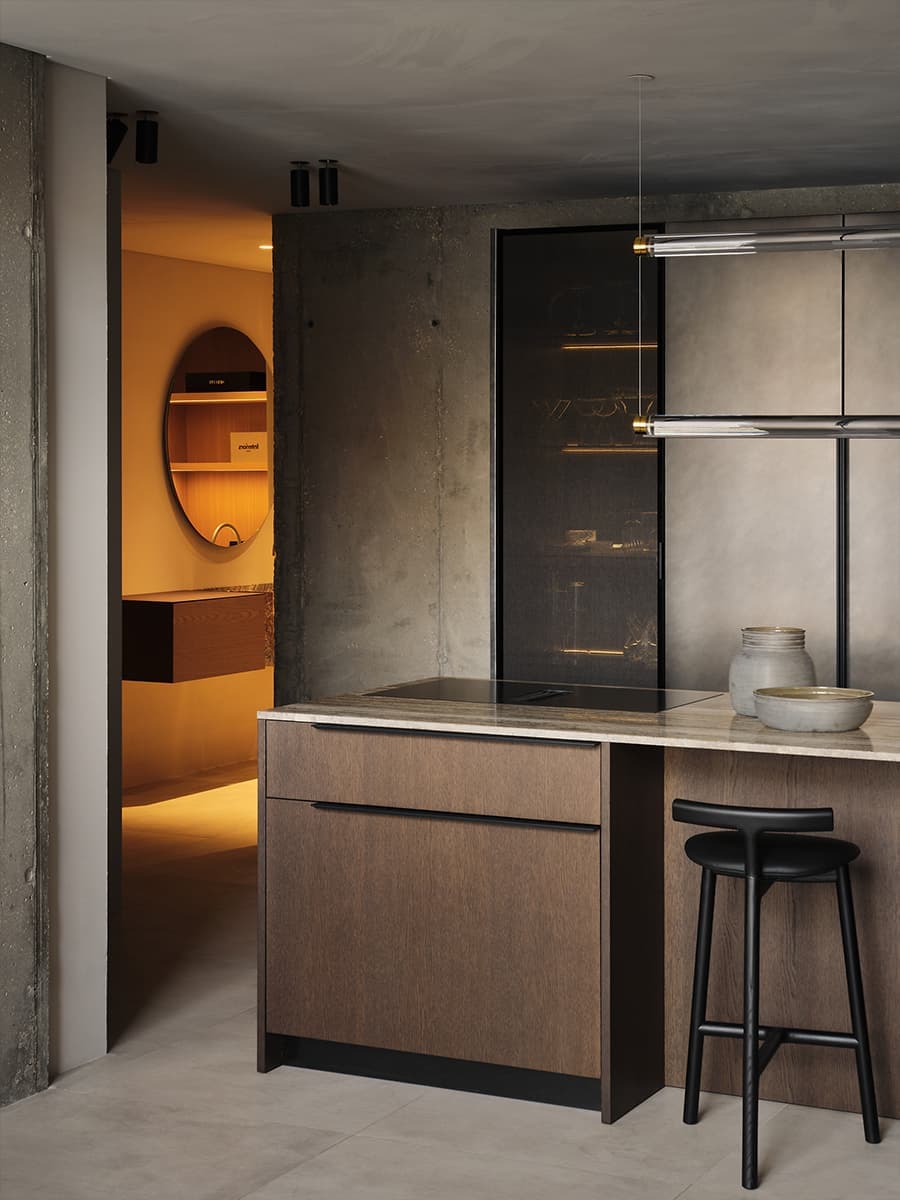 Землистые оттенки в интерьере мебельного шоурума — проект QUADRUM Studio