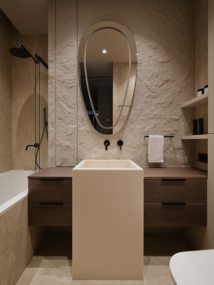 Современная геометрия и природные текстуры в интерьере семейной квартиры — проект студии A&ES