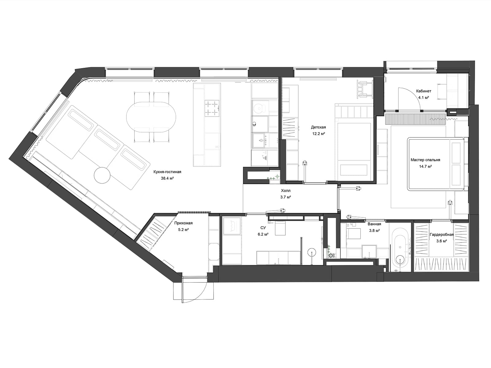 Современная геометрия и природные текстуры в интерьере семейной квартиры — проект студии A&ES
