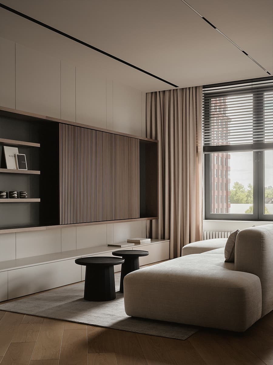 Современная геометрия и природные текстуры в интерьере семейной квартиры — проект студии A&ES