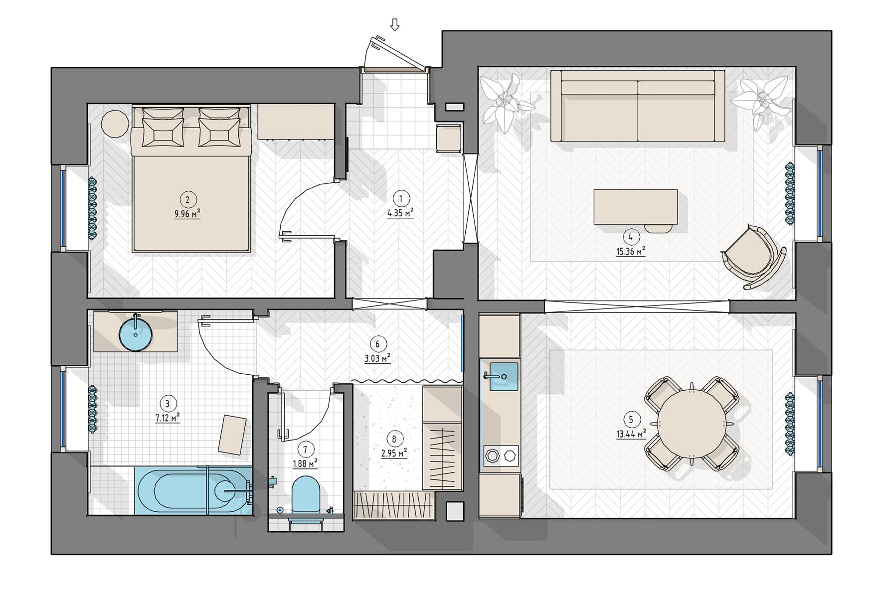 Игра теплых и холодных тонов в интерьере квартиры с советским характером — проект Ксении Крыловой