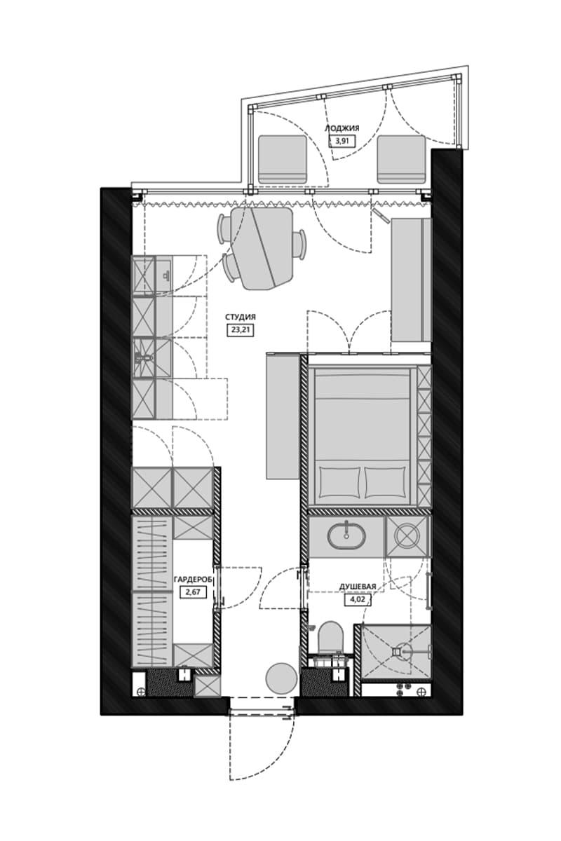 Дерево и зеркальные поверхности в квартире-студии дизайнера — проект Анастасии Придачиной